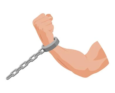 Muscular arm breaking chain cuff closeup of shattered metal links motion Stock-Illustration