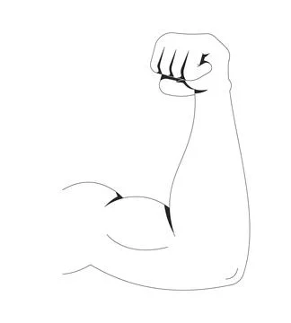 Muscular arm flexing 2D line object Stock Illustration