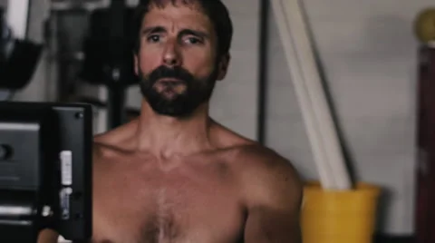 Muscular Athlete Does Intense Rowing Stock Footage 42236139