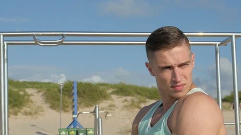 Muscular athletic man doing warm-up before exercise and jogging.4k Video stock 84041504