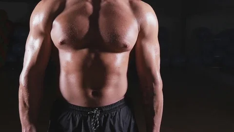 Muscular Bodybuilder Guy Doing Exercises With Dumbbells Stock Footage 69824301