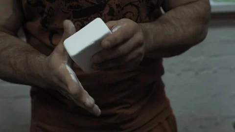 Muscular bodybuilder guy doing exercises in gym.Man working with weights in gym Stock Footage 70076384