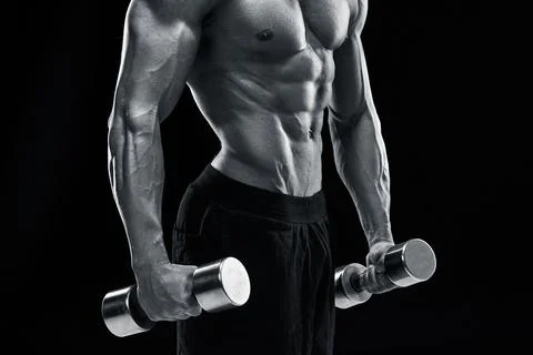 Muscular bodybuilder guy doing posing 스톡 사진