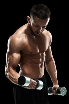 Muscular bodybuilder guy doing posing Stock Photos