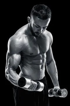 Muscular bodybuilder guy doing posing Stock Photos