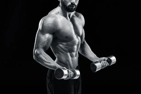 Muscular bodybuilder guy doing posing Stock Photos