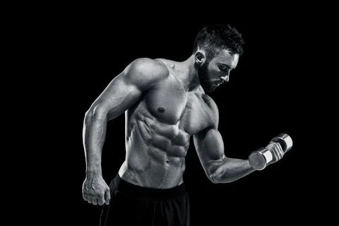 Muscular bodybuilder guy doing posing Stock Photos