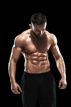 Muscular bodybuilder guy doing posing Stock Photos