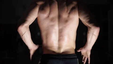 Muscular bodybuilder handsome men doing exercises in gym naked torso Stock Footage 72001677