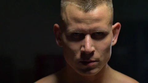 Muscular bodybuilder handsome men doing exercises in gym naked torso Stock Footage 72001753