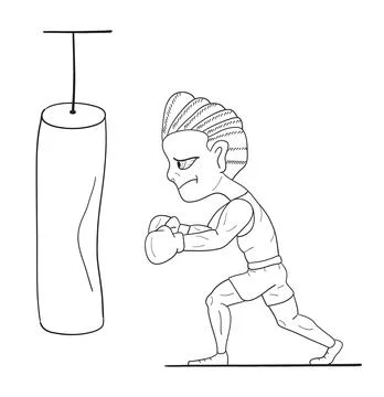 Muscular boxer concept vector in line art, sketch style. The athlete trains i Illustrazione stock