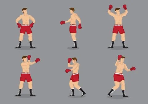Muscular Boxer Vector Icon Set Stock Illustration