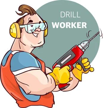 Muscular construction worker with drill vector image Illustrazione stock