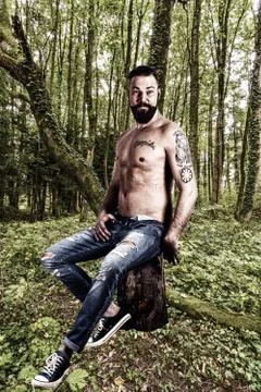 Muscular forest worker Stock Photos