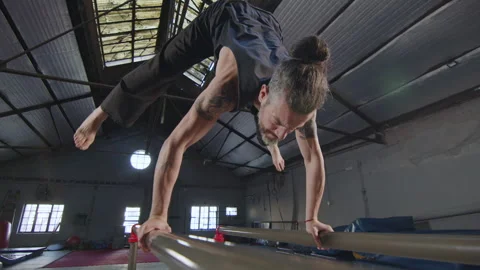 Muscular Gymnast Doing Handstand on Stock Video Pond5