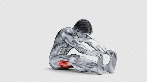 Muscular man character with dimensional shadow training Hamstrings Stretch 스톡 동영상 251013224