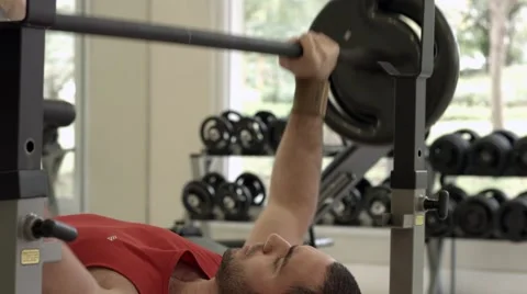Muscular Man do Bench Press Exercise Stock Footage 42458318