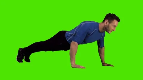 Young Caucasian Male in Sportswear Doing Push Ups on a Green Screen Chroma  Key, Stock Footage