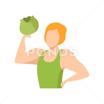 Muscular man holding a cabbage, healthy eating, diet, organic vegan food vector Stock Illustration