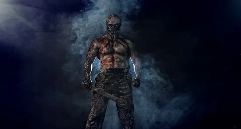 Muscular man killer. Apocalypse. Stock-Footage 70927029