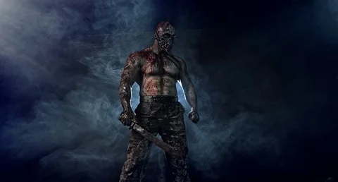 Muscular man killer. Apocalypse. Stock Footage 70927115