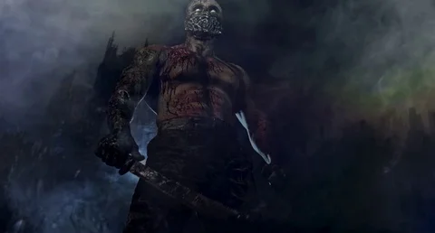 Muscular man killer. Stock Footage 71948112