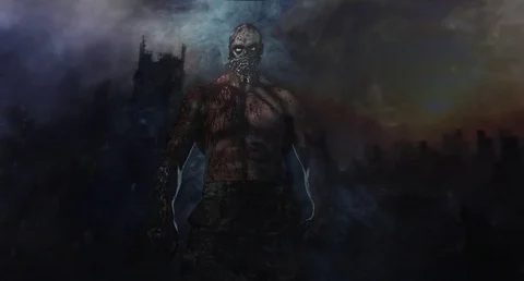 Muscular man killer. Stock Footage 71948557