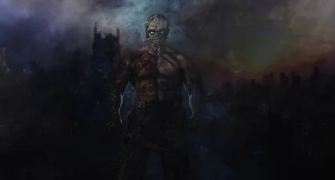 Muscular man killer. Stock Footage 71948611