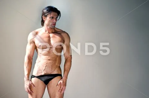 Muscular Man Pulling Down Underwear Show Stock Photo 1376318303