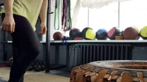 Muscular Sportswoman Tying Shoelaces Stock Footage