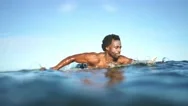 Muscular Young Fit African American Black Man Athlete Surfing In The Ocean.  Stock Footage
