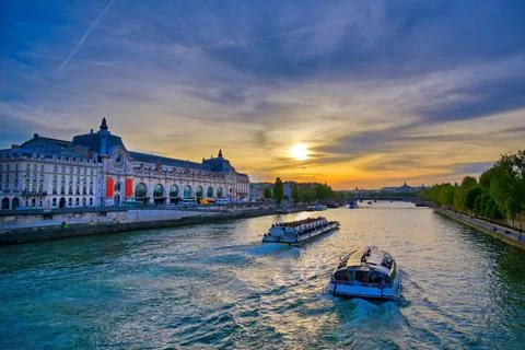 Musee d Orsay along the River Seine at sunset in Paris, France Paris, Fran... 写真素材