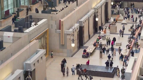 Musee d Orsay Main Hall Ground Floor Gallery With Sculptures And Visitors Stock Footage 336475702