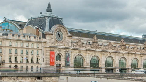The musee d'Orsay is a museum in Paris timelapse, on the left bank of the Seine Stock Footage 236794817