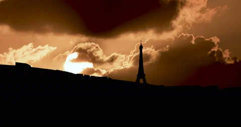 Musee du Quai Branly Museum Paris Silhouette Cloudy Sunset Timelapse Stock Footage 232338143