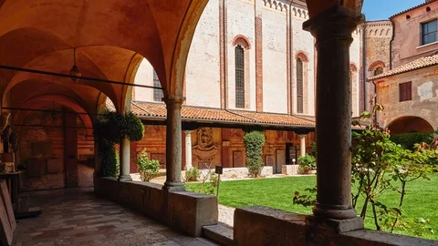 Museo Civico di Bassano del Grappa (former Franciscan convent) is town art an Stock Footage 116910053