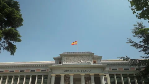 Museo Del Prado Building With Spanish Flag In Madrid Spain Stock Footage 345353010