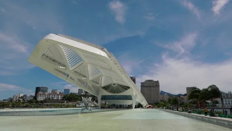 Museu do Amanha back side water mirror Stock Footage 146101286