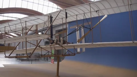 Museum aircraft glider kite wing Wright flyer invention history old retro Stock Footage 344111112