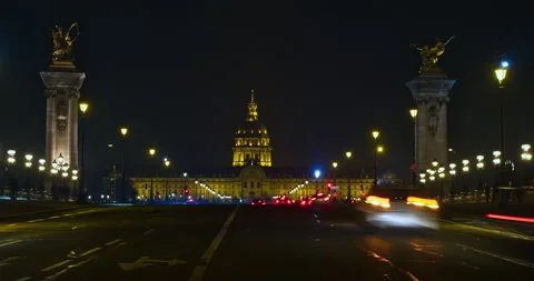 Museum of Army, Night time-lapse in Ponde Alexandre Stock Footage 144674703