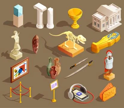 Museum Artifacts Isometric Collection Illustrazione stock