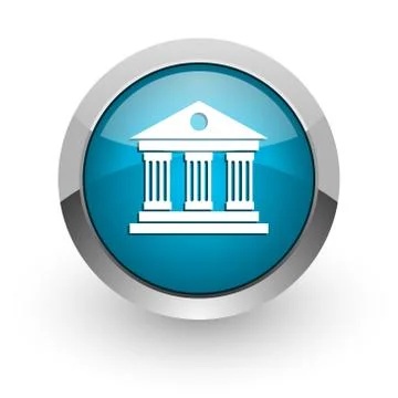 Museum blue silver metallic chrome border web and mobile phone icon on white  Stock Illustration
