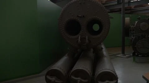 Museum boiler machine metal old iron holes rivet history old retro vintage Stock Footage 344111139
