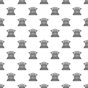 Museum building icon pattern repeating on white background イラスト素材