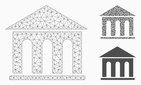 Museum Building Vector Mesh Network Model and Triangle Mosaic Icon Ilustración de archivo