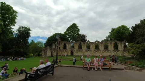 Museum camera movement on the ruins of St Mary's Abbey in York, UK Stock Footage 248702750
