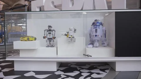 Museum car robots droids AI figurine miniature mNACTEC Stock Footage 344111135