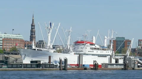 Museum cargo ship Cap San-Diego , with Elbe, Hamburg, Germany Stock Footage 155219038