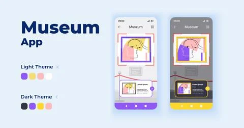 Museum cartoon smartphone interface vector templates set 스톡 일러스트