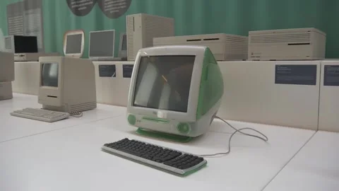 Museum computers keyboard old retro screen obsolete Stock Footage 344111149